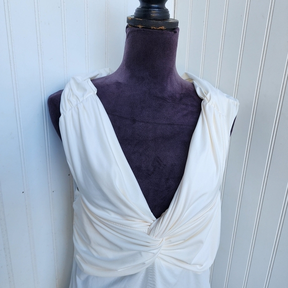 H&M Top Women's Blouse Stretch White Sleeveless V Neck Business Ivory Cream L - Picture 8 of 10